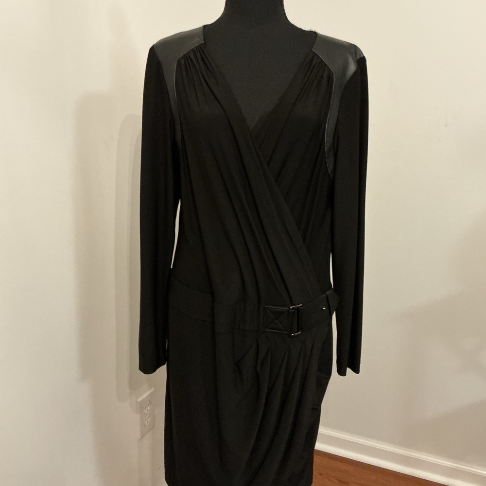 Cache Black Long Sleeve Dress with Belt